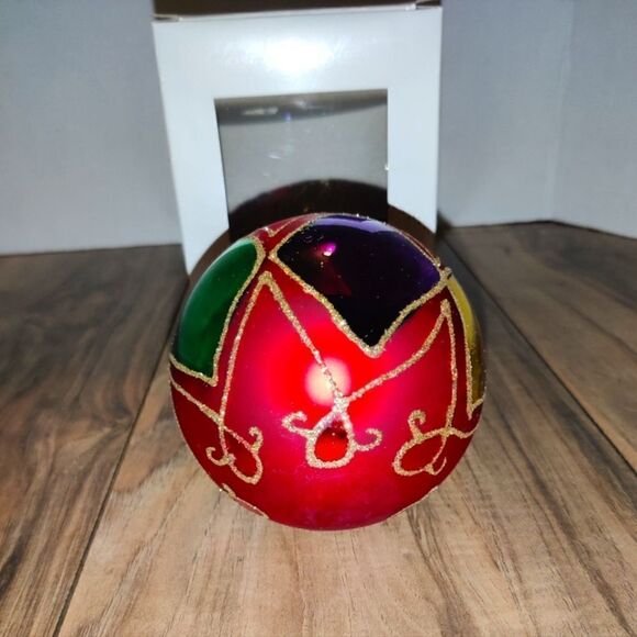 Classic Glass Collections Round Sphere Large Multicolor Glass Ornament 3½in - Picture 3 of 5